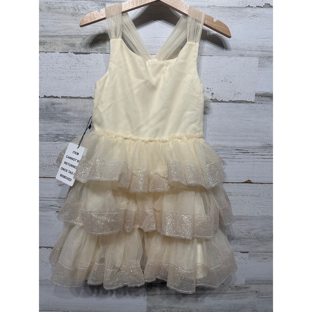 Joyfolie Tulle Dress Girls Size 4 Ivory Tiered Glitter Ruffle NWT